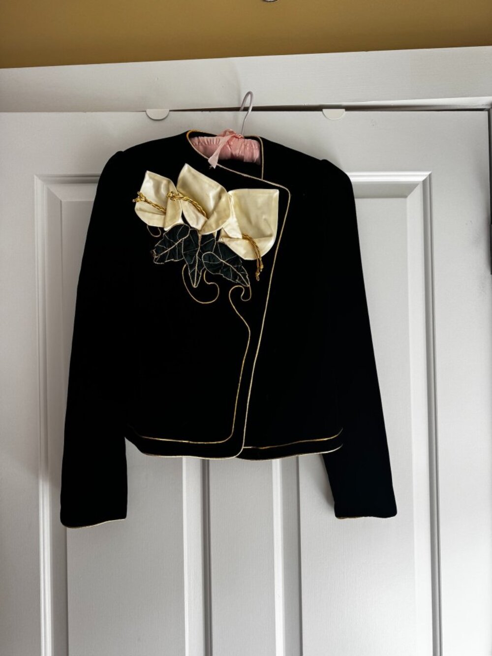 Eugene Alexander Black Jacket – Gold Trim & Floral Applique – Vintage